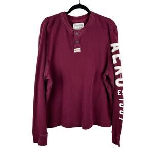 Aeropostale Waffle‎ Knit Henley – Maroon, Distressed Hem, Men's XXL